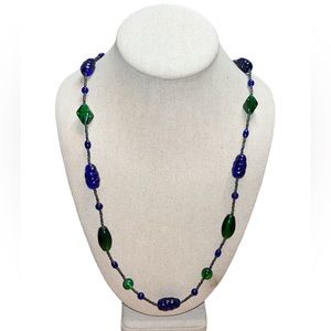 Vintage Blue and Green Glass Beaded Necklace